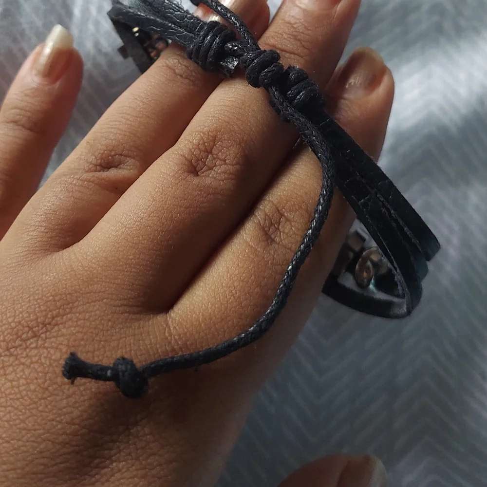 Brass motorcycle Charm Leather Bracelet Adjustable - Picture 3 of 5